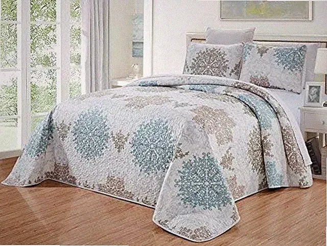 3-Piece Fine Printed Oversize (115" X 95") Quilt Set Reversible Bedspread