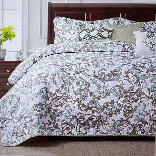 6PC Teal Ravello Scroll Quilt Set Soft Microfiber Reversible Bedspread Queen
