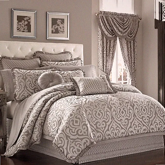 8 Piece J. Queen Astoria Luxembourg Silver Taupe Comforter Shams Bedskirt Set Q