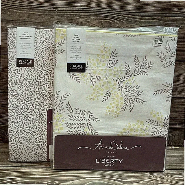 Anne de Solene Paris Mimosa Queen Fitted & Flat Sheet Percale 100% Combed Cotton