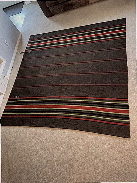 Antique NORTHERN OHIO Wool Blanket W/ Leather Straps Saddle Bed Roll 80” x 80”