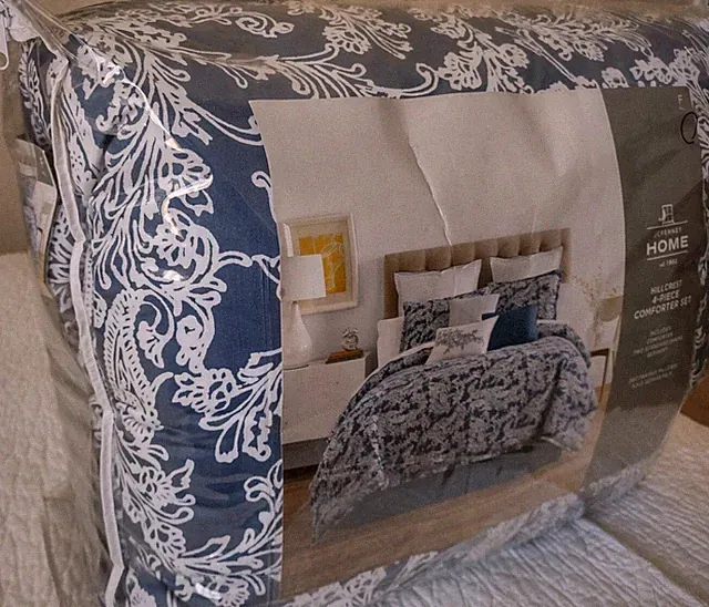 Blue cottage scroll floral Full Comforter and Shams 4PC Set Indigo