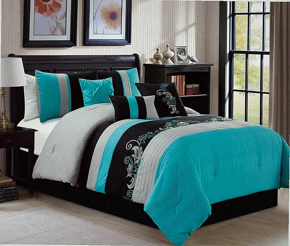 Chezmoi Collection 7-piece Luxury Leaves Scroll Embroidery Bedding Comforter Set