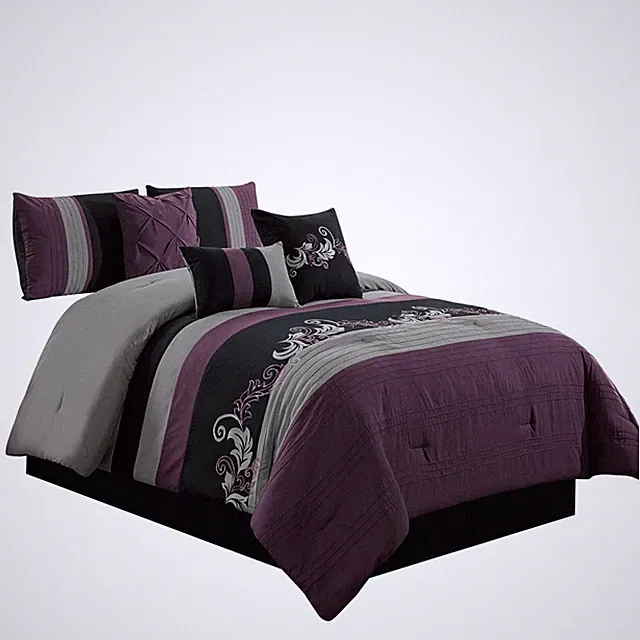 Chezmoi Collection Napa 7-Piece Luxury Leaves Scroll Embroidery Bedding Comforte