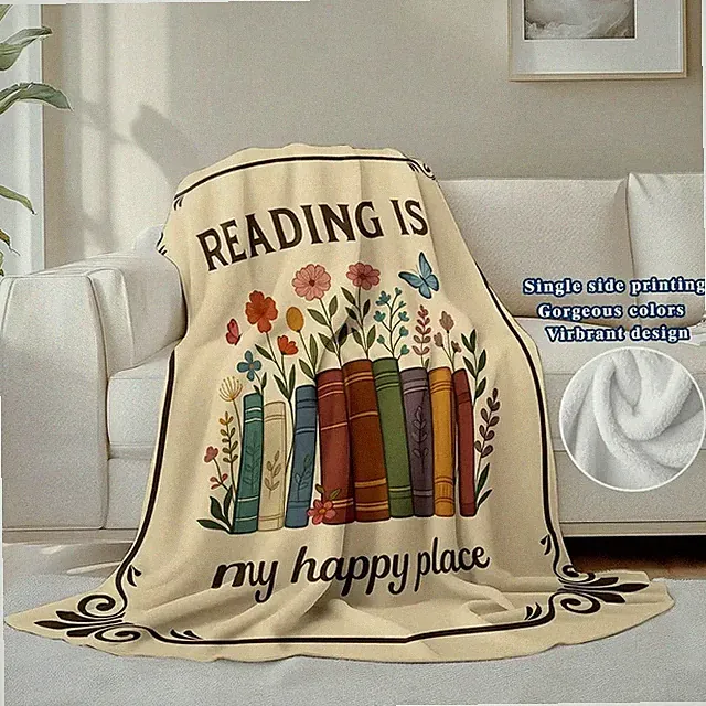 Cozy Bookish Club Floral Pattern Inspirational Quote 60x80 Flannel Blanket Beddi