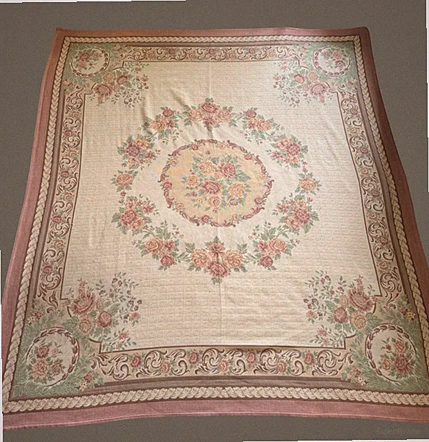 DA Textiles Portuguese Cotton Tapestry Coverlet Floral Rose Medallion 95 x 105