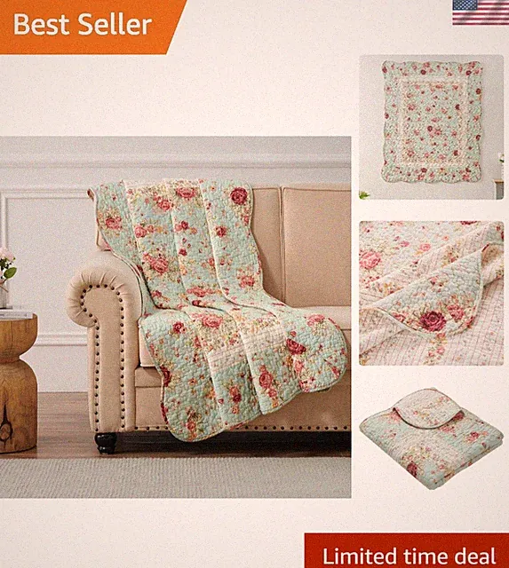 Durable 100% Cotton Quilted Throw Blanket - 50 x 60 Inches in Antique Rose