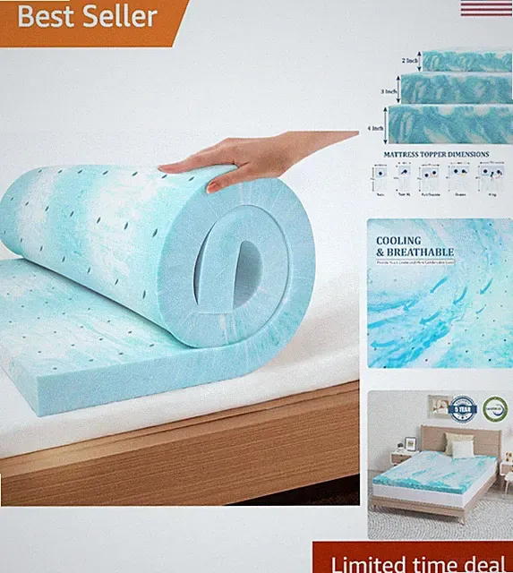 EGO Twin Size Gel Memory Foam Mattress Topper - Cool Comfort & Pressure Relief