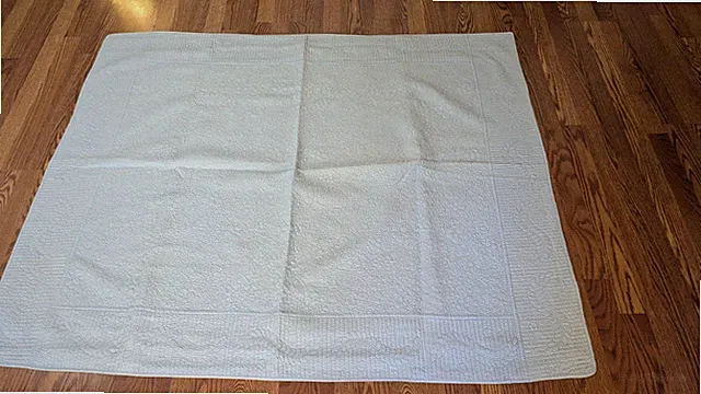 Light Blue Cotton Quilted Coverlet Floral Stitching Scroll Border 50x60 Euc