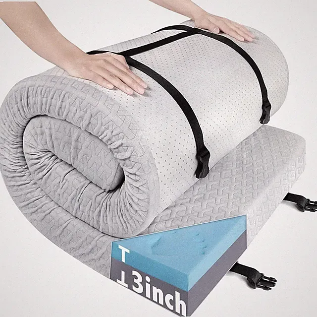 Memory Foam Camping Mattress Pad 3" Thick Portable Roll Up Sleeping Pad 72"x24"