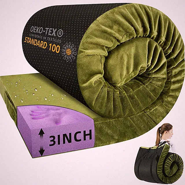 Memory Foam Camping Mattress Pad 3inch Cot Size Waterproof Roll Up Bed Sleepi...