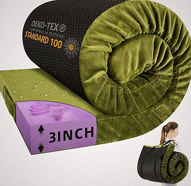 Memory Foam Camping Mattress Pad 3Inch Cot Size Waterproof Roll up Bed Sleeping