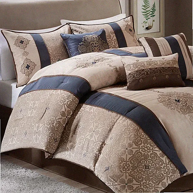 NEW! ~ BEAUTIFUL MODERN CHIC GREY WHITE NAVY BLUE BROWN SCROLL COMFORTER SET