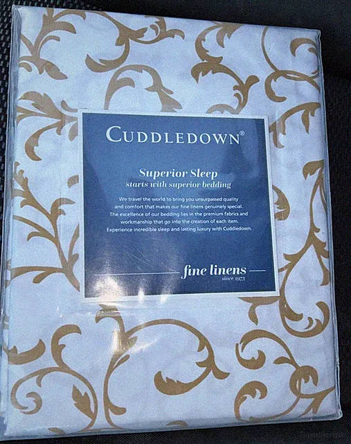 NEW Cuddledown SCROLL Gold White KING FLAT SHEET 108”x115” NIP