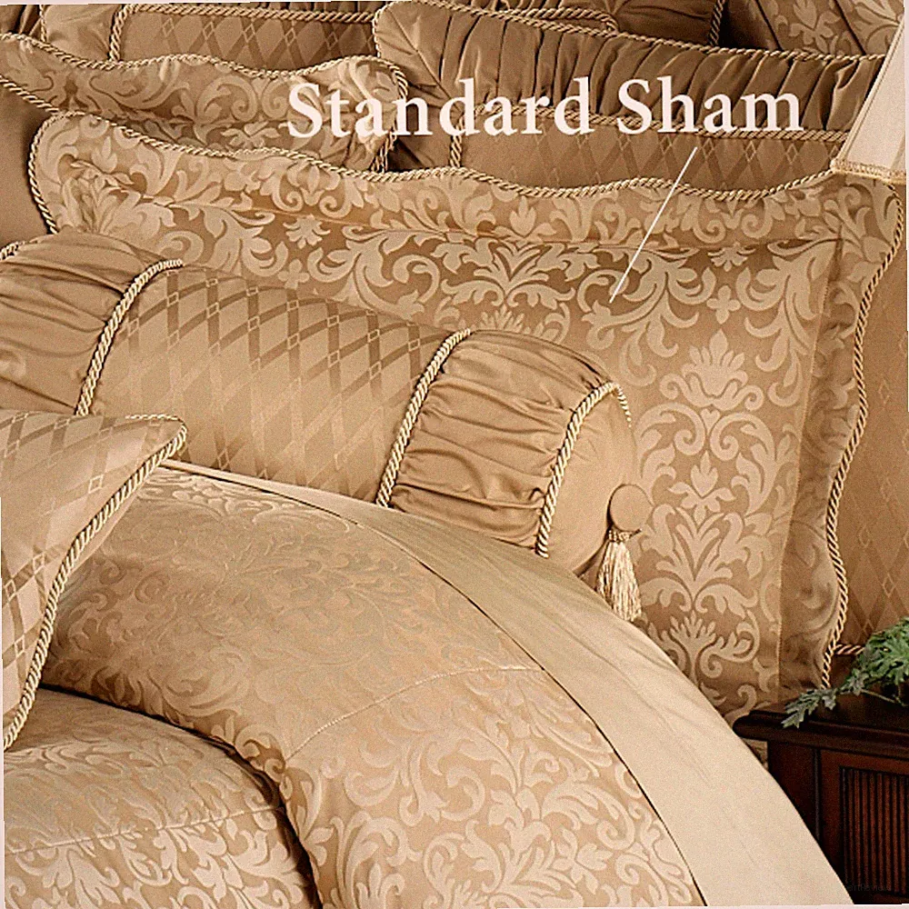 Newcastle Golden Tan Damask Scroll Bedding Tailored Standard Queen Sham