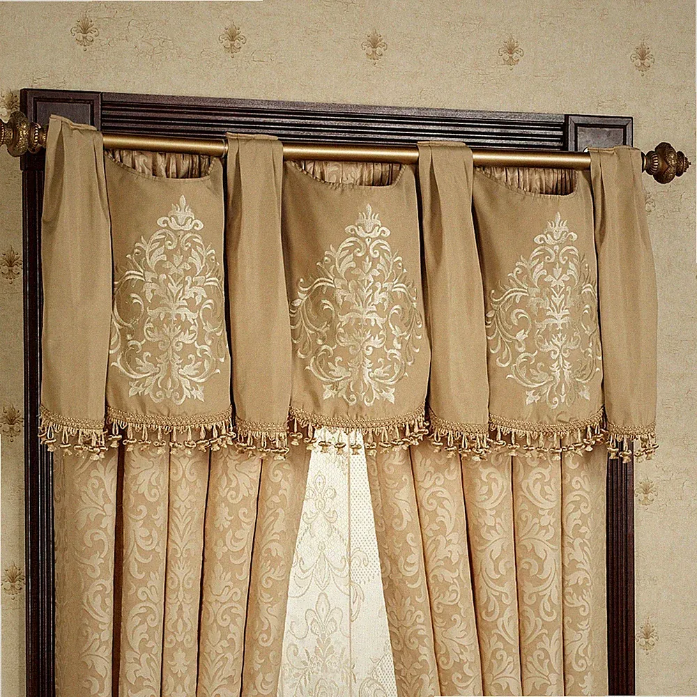 Newcastle Golden Tan Damask Scroll Bedding Window Treatment Swag Valance 56 x 20