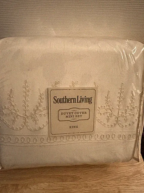 NIP Southern Living Edgewood Embroidered Scroll King Duvet Cover & Shams Set 3pc