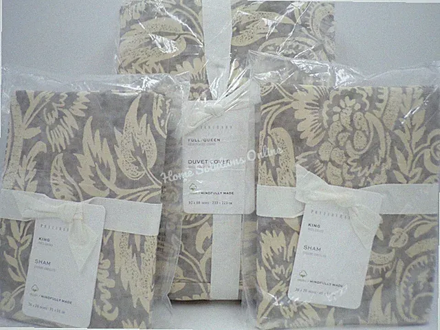 Pottery Barn Alessandra Scroll Full Queen Duvet Cover w/ 2 King Sham Gray #H176