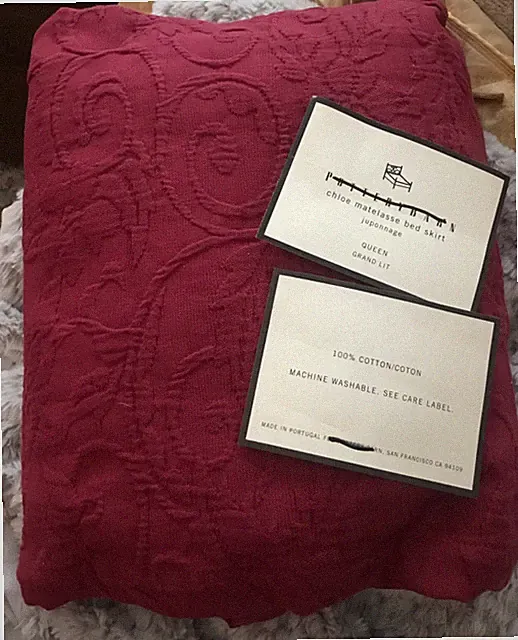 POTTERY BARN CHLOE MATELASSE SCROLL QUEEN BEDSKIRT ~ RED