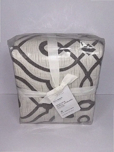 Pottery Barn Genevieve Scroll Jacquard Full Queen Duvet Cover Cotton Gray Ivory