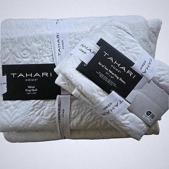 Pottery Barn Tahari Velvet Quilt King 2 King Shams White Scroll Set New