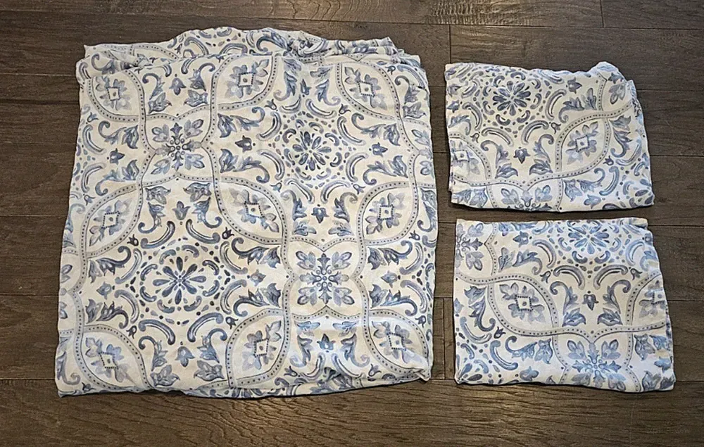 Pottery Barn Tencel Lyocell Selby Full/Queen Duvet Cover + 2 Standard Shams Blue
