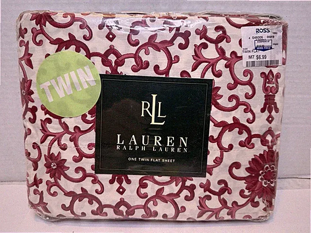 RALPH LAUREN Twin Flat Sheet PORCELAIN ROSETTE Red/White Scrolls One Sheet Only