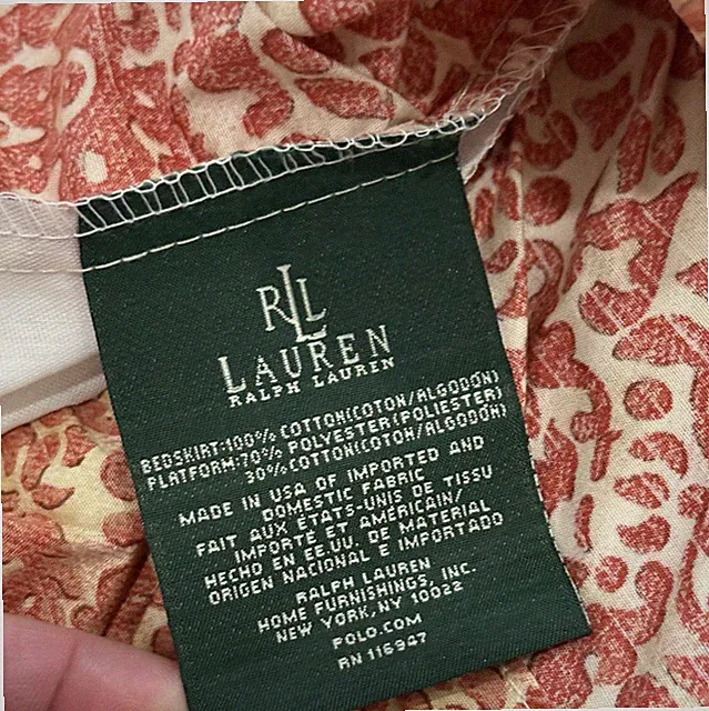 RARE-Ralph Lauren SAN LUCA SCROLL Cotton Bedskirt-CAL KING Ruffled USA