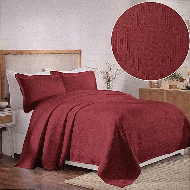 Victory Cotton Matelasse Weave Jacquard Scrolling Bedspread & Pillow Sham Set