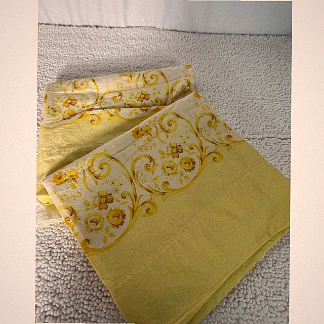 Vintage Yellow Floral Scroll Pillowcases Set of 2 Queen Damask Luxury