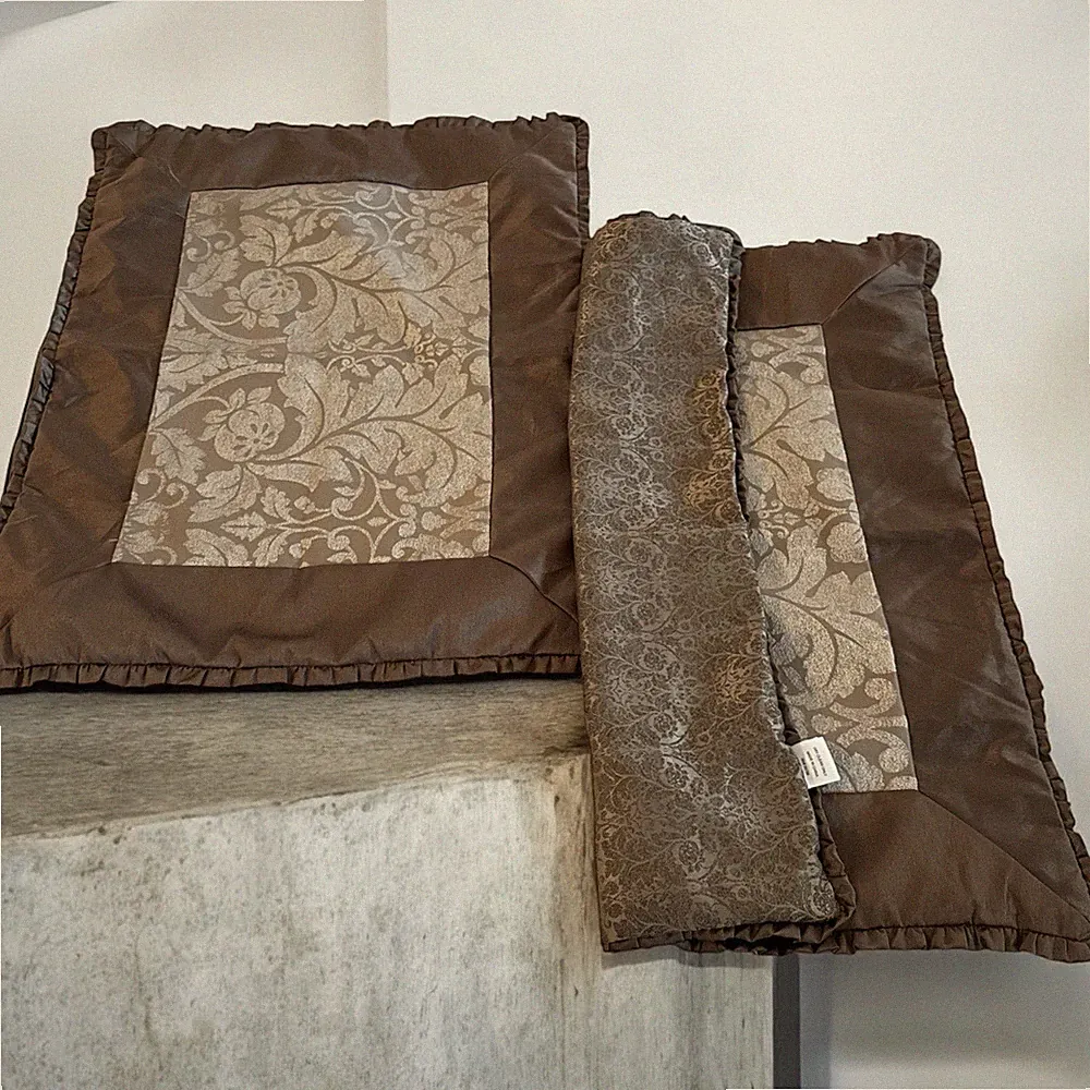Waterford Linens Brown Scroll Design Standard Pillow Shams 20x26 Two Shams